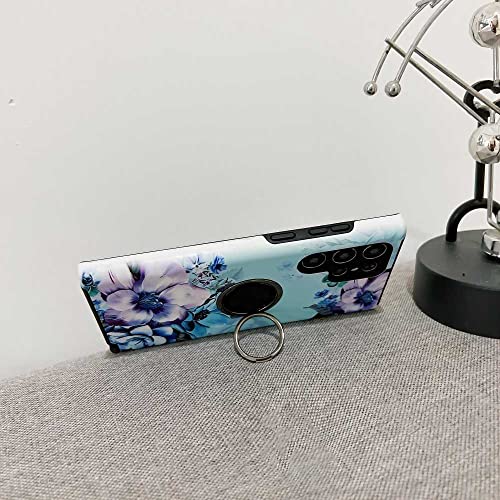 Lming Galaxy S23 Ultra Case With Finger Grip, Cute 3D Print Flowers Cover [Support Magnetic Car Holder] Dual Layer Shockproof Edge Soft Tpu+Hard Pc Phone Case For Samsung Galaxy S23 Ultra 6.8"(Blue) #TOP3