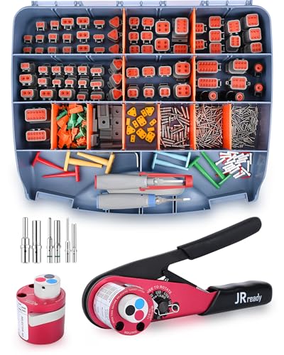 JRready DW4001 Deutsch Connector Kit with Crimper - DT, DTM, DTP, DTHD Series Connectors with Size 12 16 20 Solid Contacts, ACT-DT1 Deutsch Crimp Tool for Automotive, Industrial, Marine Wiring