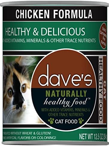 Dave’s Pet Food Grain Free Wet Cat Food (Chicken), Made in USA Naturally Healthy Canned Cat Food, Added Vitamins & Minerals, Wheat & Gluten-Free, 12.5 oz (Case of 12)