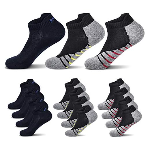 Fullluwaa 6/12 Paar Sneaker Socken Herren Damen Kurze Halbsocken Sportsocken Männer Baumwolle(Schwarz x4/Rot x4/Gelb x4, 43-46)