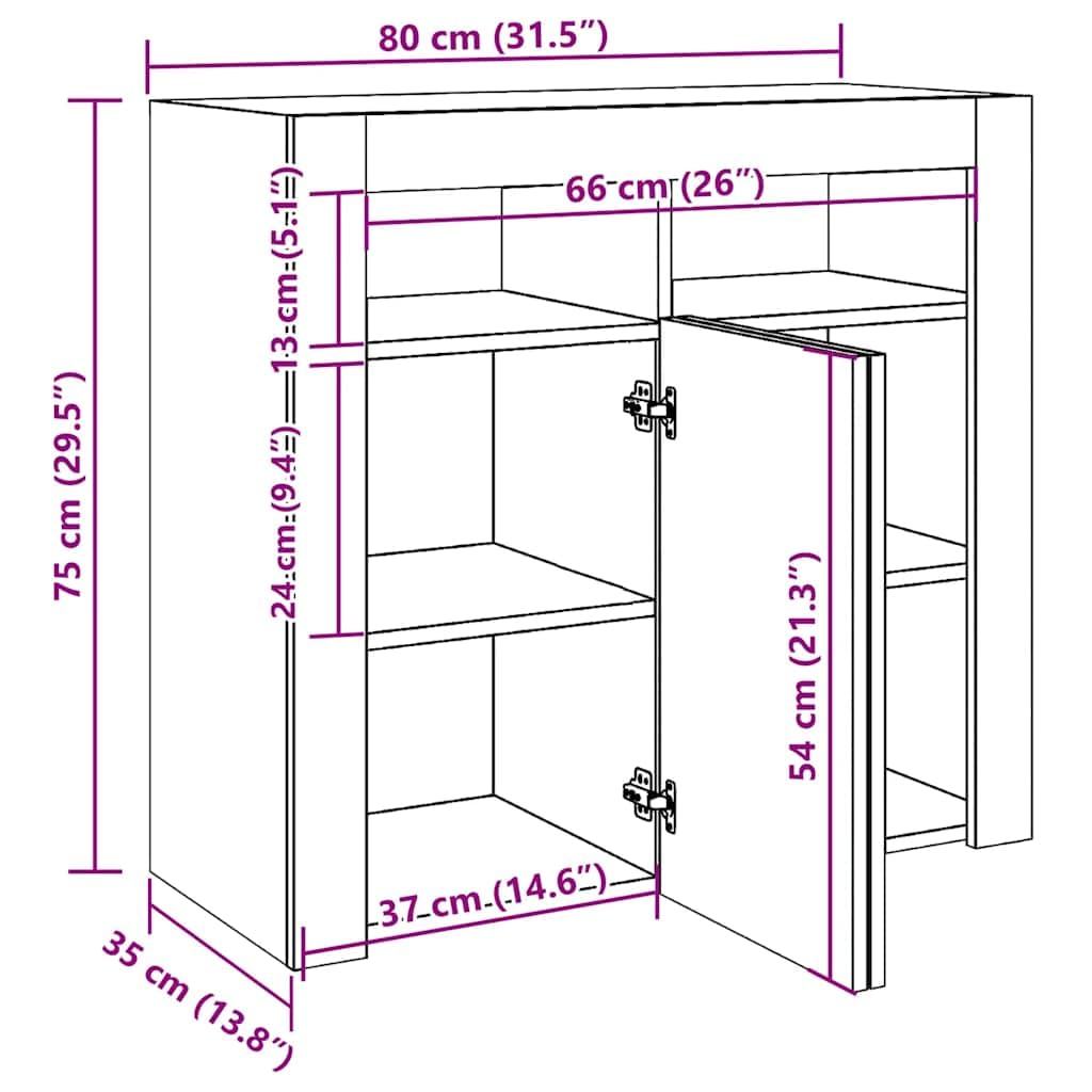 vidaXL Credenza con Luci LED Grigio Cemento 80x35x75 cm