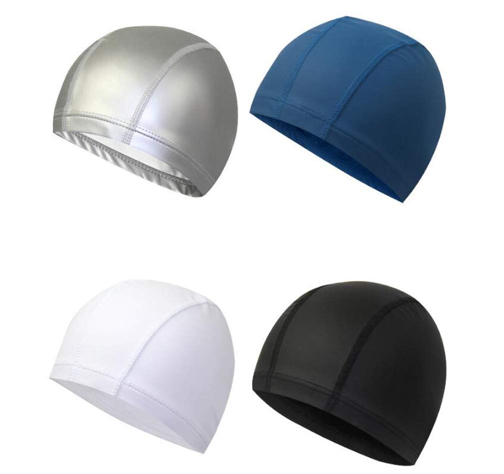 FZBNSRKO Candy Color Waterproof High Elastic Swim Caps with PU Coat PU Swimming Cap for Men and Women Long Hair(White)