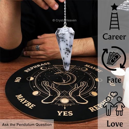 Image of Dendrite Opal Pendulum Dowsing Tool - Natural Crystal Pendulum for Spiritual Guidance - Premium Dowser Pendulum for Accurate Divination and Energy Healing - Perfect for Energy Healing and Chakra Balancing - Handcrafted with Precision and Elegance