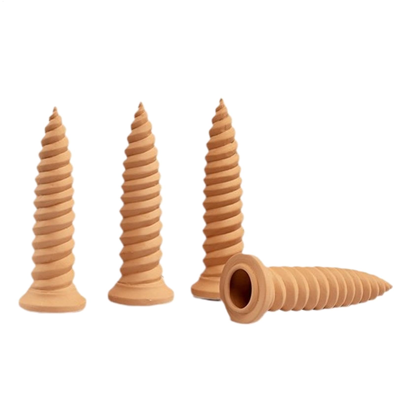 Plant Terracotta Waterer - Screw Automatic Watering Device | 4X Automatic Screws-Shaped Spikes | Clay Plant Garden Watering Stakes, Auto-Water Irrigation System Easy Setup for Indoor/Outdoor Plant