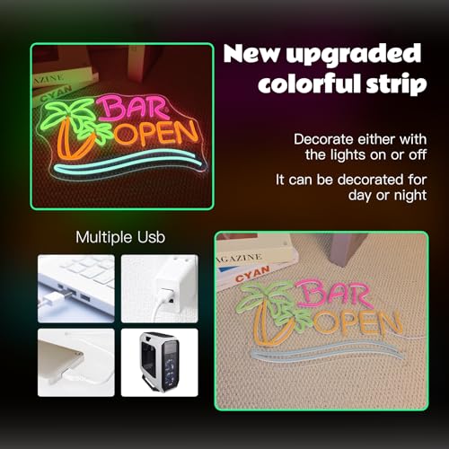 Image of ineonlife Coconut Tree Open Neon Sign Bar Neon Signs for Wall Decor Palm Tree LED Lights for Beer Bar Cafes Man Cave Shop Hotel Party Decorations Teen Boy Gift