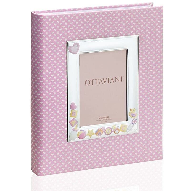 Álbum de bebé pato de Ottaviani. Álbum infantil de color plateado y rosa. Tamaño: 20 x 25 cm. La referencia es 7007albr