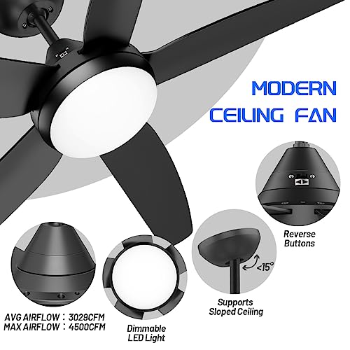 Wurzee Ceiling Fans With Lights, 40 Inch, Modern Ceiling Fans 3-Speed, Reversible Motor, 24W Led, Dimmable Light, 5 Blades, Black Outdoor Ceiling Fans For Farmhouse, Living Room, Bedroom, Garage #TOP4