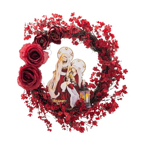 Ghirlanda natalizia per porta d'ingresso, decorazione da parete, ghirlanda natalizia per porta d'ingresso, decorazione natalizia con luci, corona 'Avvento di Gesù per esterni