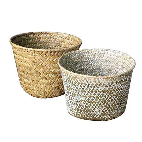 JINGYAN Egg Baskets Handmade Storage Baskets Laundry Straw Patchwork Wicker Rattan Seagrass Belly Garden Flower Pot Planter Basket(A) - Image 2