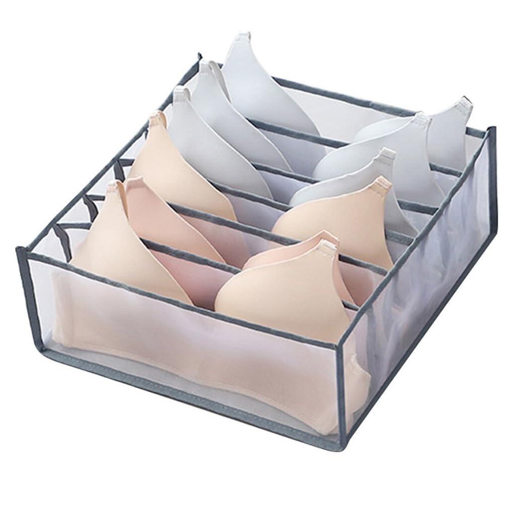 WOVEBIUS Nylon Oxford Cloth Bra Storage Mesh Box Large Capacity Clothes Drawer Organizer 6 Compartments Boxes Closet Organizers Grey
