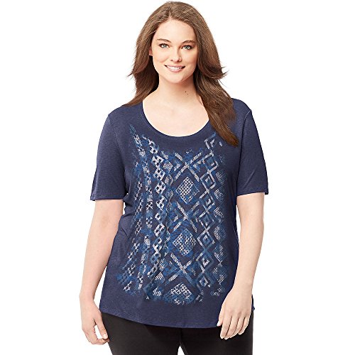 Just My Size Womens Plus-Size Short-Sleeve Scoop-Neck Graphic T-Shirt, J350 Navy Heather XXXX-Large