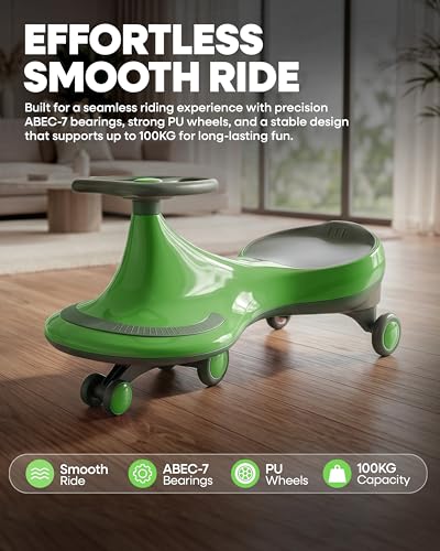 Image of Tygatec Swing Car Ride-On Toy for Kids | Self Propelled Wiggle Car | No Battery Required | Smooth Steering | Indoor Outdoor Toy Car | Green Color | Ages 2+