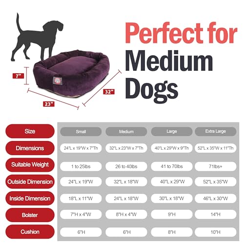 Image of Majestic Pet 32 Inch Micro Velvet Calming Dog Bed Washable - Cozy Soft Round Dog Bed with Spine for Head Support - Fluffy Donut Puppy Mat 32x23x7 (inch) Medium - Aubergine