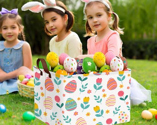 Image of Large Rectangular Easter Baskets Empty Waterproof Boy Toy Box Foldable Kid's Gifts Storage Bin Spring Room Decor(Rose Egg)