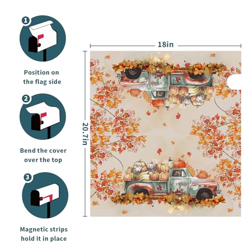Image of Hello Fall Magnetic Mailbox Cover - Standard Size 18 inchx21 inch Thanksgiving Truck Pumpkins Autumn Harvest Mailbox Wraps - Post Letter Box Decorations for Outside Home Garden Yard