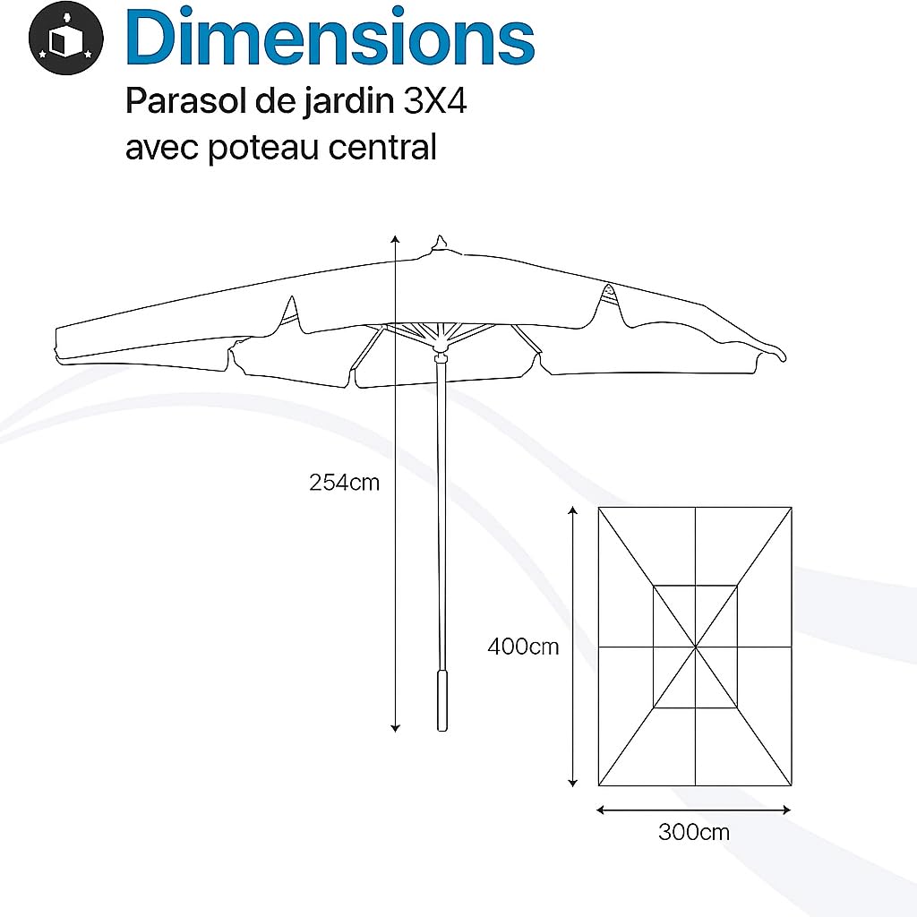 Tomaino - Parasol de jardin 3 x 4 m avec double poulie et bâche résistante aux UV et coupe-vent 210 g, écru, 3x4