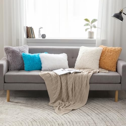 Image of MIULEE Pack of 2 Decoration Luxury Faux Fur Throw Pillow Covers Spring Cute Deluxe Spring Decorative Plush Pillow Case Cushion Cover Shell for Sofa Bedroom Car 18x18 Inch White