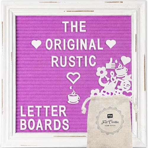 Image of Purple Felt Letter Board Back to School Sign with Rustic Wood White Frame - Farmhouse Letter Board Sign with Stand - Baby Announcement 10x10 Felt Changeable Messages with 350 Set