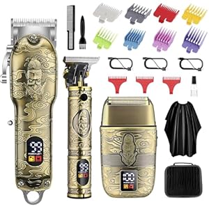 Soonsell Professional Hair Clippers for Men Cordless， Mens Clippers and Grooming Set，Electric Shavers, Clippers and T-Blade Trimmers Set，Hair Cutting Kit LCD Display（Bronze)