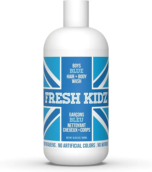 Fresh Kidz Hair & Body Wash for Kids and Teens - Gentle Bath and Shower Cleanser for All Skin Types - Boys Blue, 16.9 Fl.Oz.
