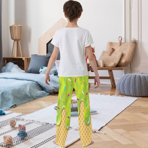 Boy's Pants Green Stripe Ice Cream Jogger Pants Elastic Waist Long Bottoms Trousers with Pockets 6-14 Years3