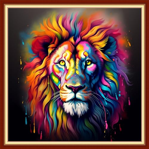 Image of Findvoor Stamped Cross Stitch Kits for Beginners Full Range of Cross Stitching Embroidery Pattern for Adults, 11CT DIY Needlepoint Embroidery Starter Kits-Colorful Lion 17.7x17.7 inch
