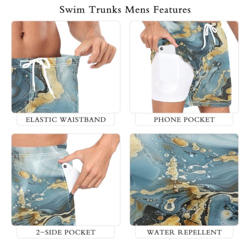 Bañador corto para hombre de mármol azul y dorado con secado rápido 6