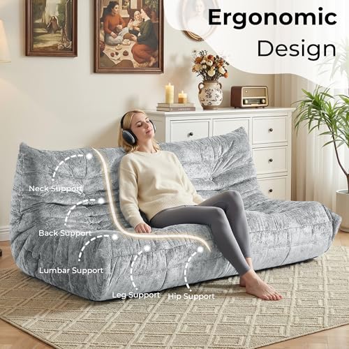 Image of HABUTWAY Giant Bean Bag Chairs Lazy Sofa for Adults,3 Seater,Light Grey