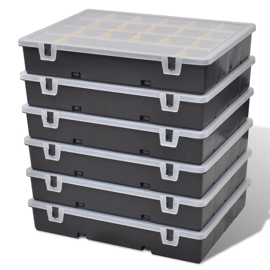 Caja de herramientas de plástico, 6 unidades, con 21 compartimentos por caja, portátil y resistente, para taller, garaje, sótano, almacenamiento y organización de tornillos, tuercas y pernos