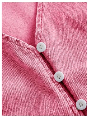 OYOANGLE Women's Plus Size Vintage Lace Up Denim Vest Top Button Front V Neck Jean Tank Tops4