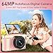 4K 64MP Digital Camera with 32GB TF Card, 3" 180° Flip Screen Autofocus Camera with 16x Zoom and Macro, Compact Rechargeable Vlogging Camera Gifts for Kids Beginners Adults Pink