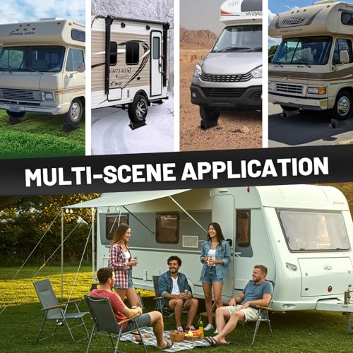 Image of ROBLOCK RV Leveling Blocks Up to G.V.W 35000 LBS, Camper Leveling Blocks with Chocks, Anti-Slip Mats, Carry Bag, RV Leveling System for Travel Trailers, 4 inch Max Leveling Height, 2 Packs, Black