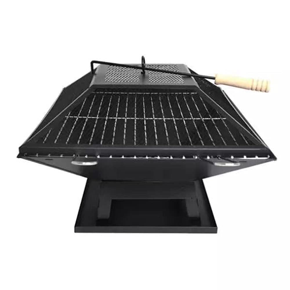 Brasero Multifuncional, Cuenco de Fuego Al Aire Libre, Cuadrado con Cubierta de Pantalla de Chispa de Acero para Patio Trasero, Jardín, Patio, Hoguera, Calefacción, Camping Y Barbacoa