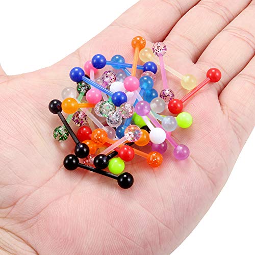 Ruifan 14G 16mm Glow in The Dark Flexible Acrylic Straight Tongue Nipple Ring Retainer Piercing3