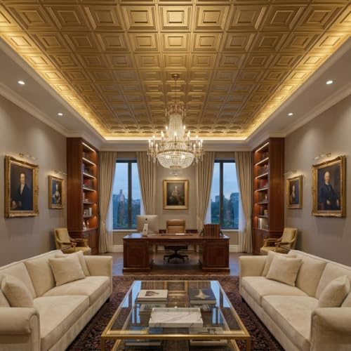 Image of Kayra Decor PVC Ceiling Panel 60x60 cm |Square Panel| Champagne Gold|50 Tiles Cover 200 Sq Ft| Modern False Ceiling|Royal & Elegant Finish