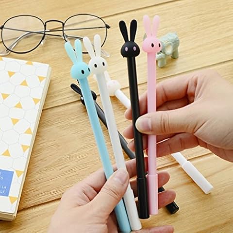 Jiacheng29 4Pcs Kawaii Rabbit 0.38mm Black Ink Gel Pens Stationery Office School Supplies Cover