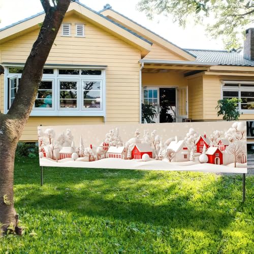 Image of Christmas Village Banner 78.7 x 17.7 Inch Red and White Snowy House Scene Winter Landscape Holiday Decoration for Yard Garden Fence or Indoor Wall Display Perfect for Seasonal Celebration Decor