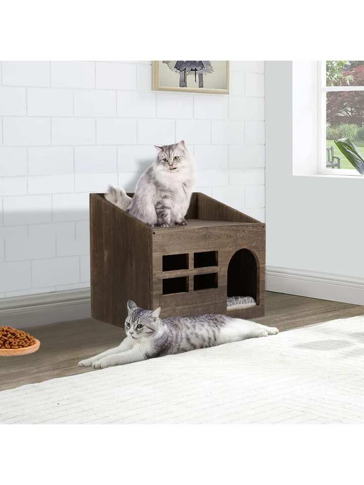 Sabri SHOPEE Wooden Cat House, Brown - Image 8