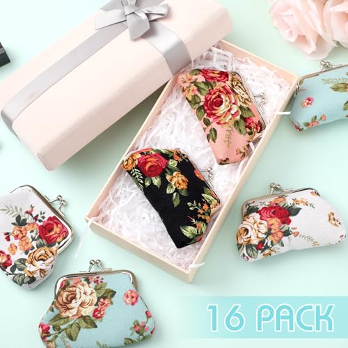 Image of 48 Pcs Vintage Canvas Floral Kiss Lock Coin Purses Bulk Rose Flower Change Wallets Gifts for Mother Day Women(4 x 3 Inch)