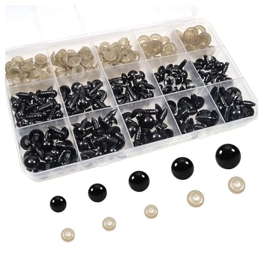 TOAOB 150 Stück Puppenaugen Sicherheitsaugen Kunststoff Bastel Augen Schwarz Set 6mm bis 12mm mit Unterlegscheiben für Puppe Marionette Plüschtier