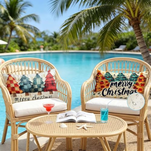 Housse coussin 40x80 exterieur impermeable rectangulaire lot de 2 lin Noel - 4