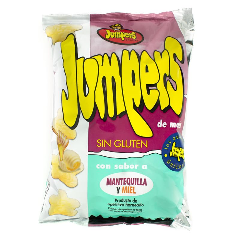 Jumpers Estrella Sabor Miel y Mantequilla – Expositor con 9 Bolsas de 100 g – Snack de Maíz Crujiente Sin Gluten – Aperitivo Dulce y Salado Ideal para Compartir