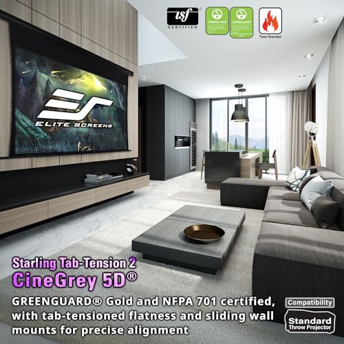 Image of Elite Screens Starling Tab-Tension 2 CineGrey 5D, 150 inch 16:9, Ceiling and Ambient Light Rejecting Electric Projector Screen Programmed Remote Kit, CLR /ALR Tab-Tension Projection Screen, STT150U2HD5-E6
