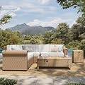 HERA'S HOUSE 7 Piece Patio Furniture Set, Outdoor Sectional Wicker Sofa with Fire Pit Table, 5.5" Thick Waterproof Cushion All Weather 5 Seats Modular Conversation Set for Garden Deck Backyard