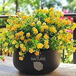 12 Bundles Artificial Flowers for Outdoors, UV Resistant Fake Flowers with Plastic Plants, Faux Flowers for Outside Window Box Front Porch Hanging Planter Decor (Yellow)