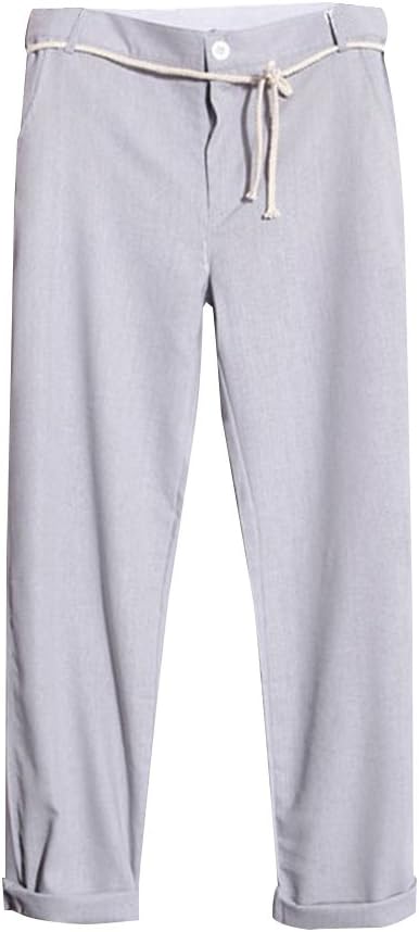 Summer Men's Linen Cotton Casual Loose Fit Straight Pants Drawstring Beach Vacation Trousers Plus Size