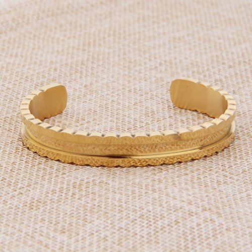 ZUOBAO Womens Girls Hair Tie Bracelets Stainless Steel Sawtooth Edge Cuff Bangle (Gold) - Image 4
