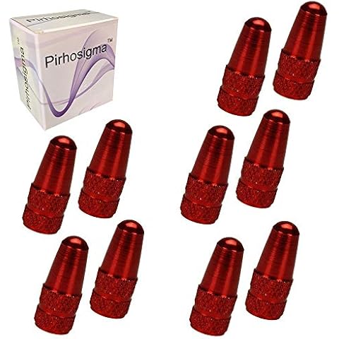 Pirhosigma 10 Pcs Red MTB Presta Bike Bicycle Road Racing Coloured Metal Anodized Machined Aluminum Alloy Tire French Style Valve Cap Dust Covers Cover