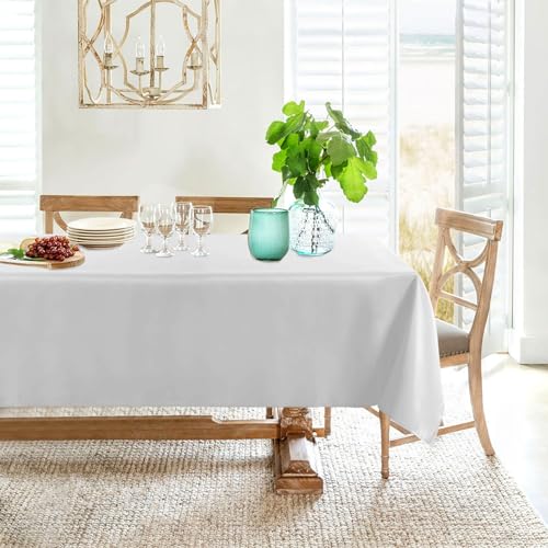 Image of Obstal 210GSM Rectangle Table Cloth, White, 60 x 84 Inch | Water Resistance Microfiber Tablecloth, Decorative Fabric Table Cover for Outdoor and Indoor Use
