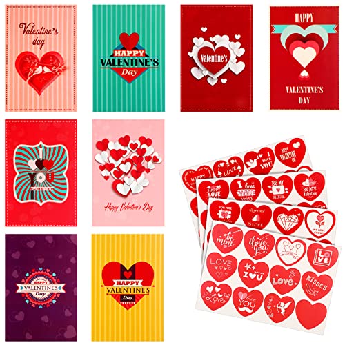 Cartes de vœux Saint-Valentin et autocollants cœur rouge pour décoration de fête - Lot de 96 pièces